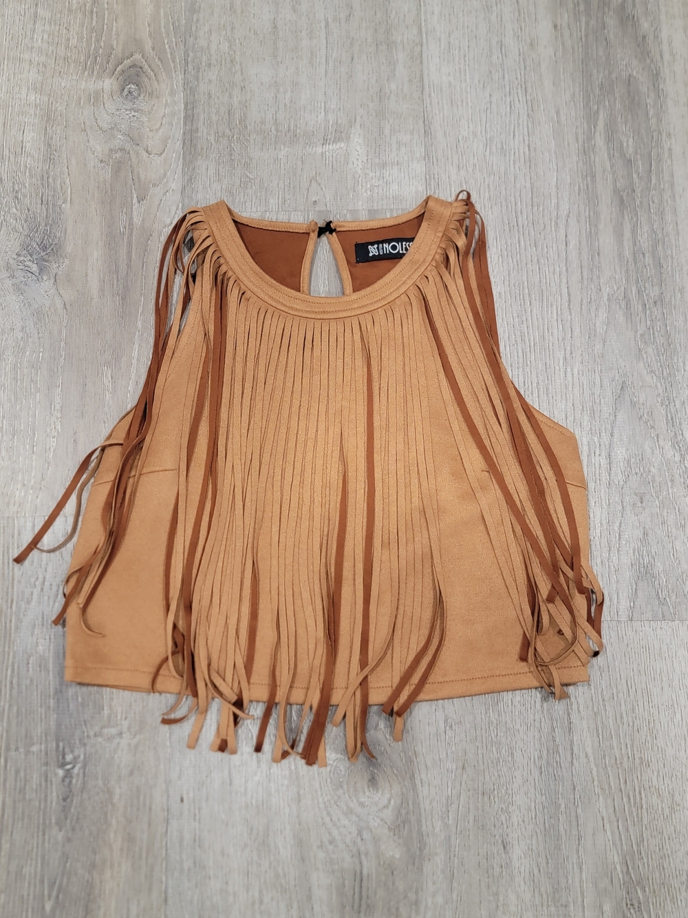 Fringed Crop Tank Top in Camel by Hollister
